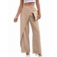 thumbnail image 3 of Women'S Elegant Wrap Front High Waisted Wide Leg Pants Suit Pants Trousers Khaki XXL, 3 of 8
