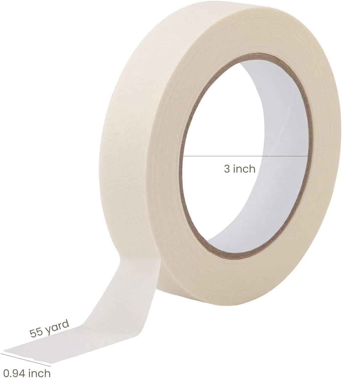 Masking Tape 1 inch, 10 Pack General Purpose Masking Tape Bulk Multipack for Basic Use, 1 inch x 55 Yards x 10 Rolls (550 Total Yards) White,Beige
