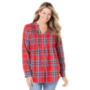 Woman Within Women's Plus Size Pintucked Flannel Shirt Color: Red Fun Plaid Size: 4X