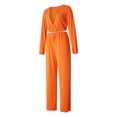 thumbnail image 2 of VISgogo Conjunto de 2 piezas de pantalones para mujer, blusas cortas con cuello en V de manga larga de color sólido con cordones + pantalones de pierna ancha VISgogo  moda, 2 of 8