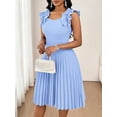 thumbnail image 5 of Baby Blue Ruffle Shoulder Pleated Fit & Flare Midi Dress For Women Elegant, 5 of 6