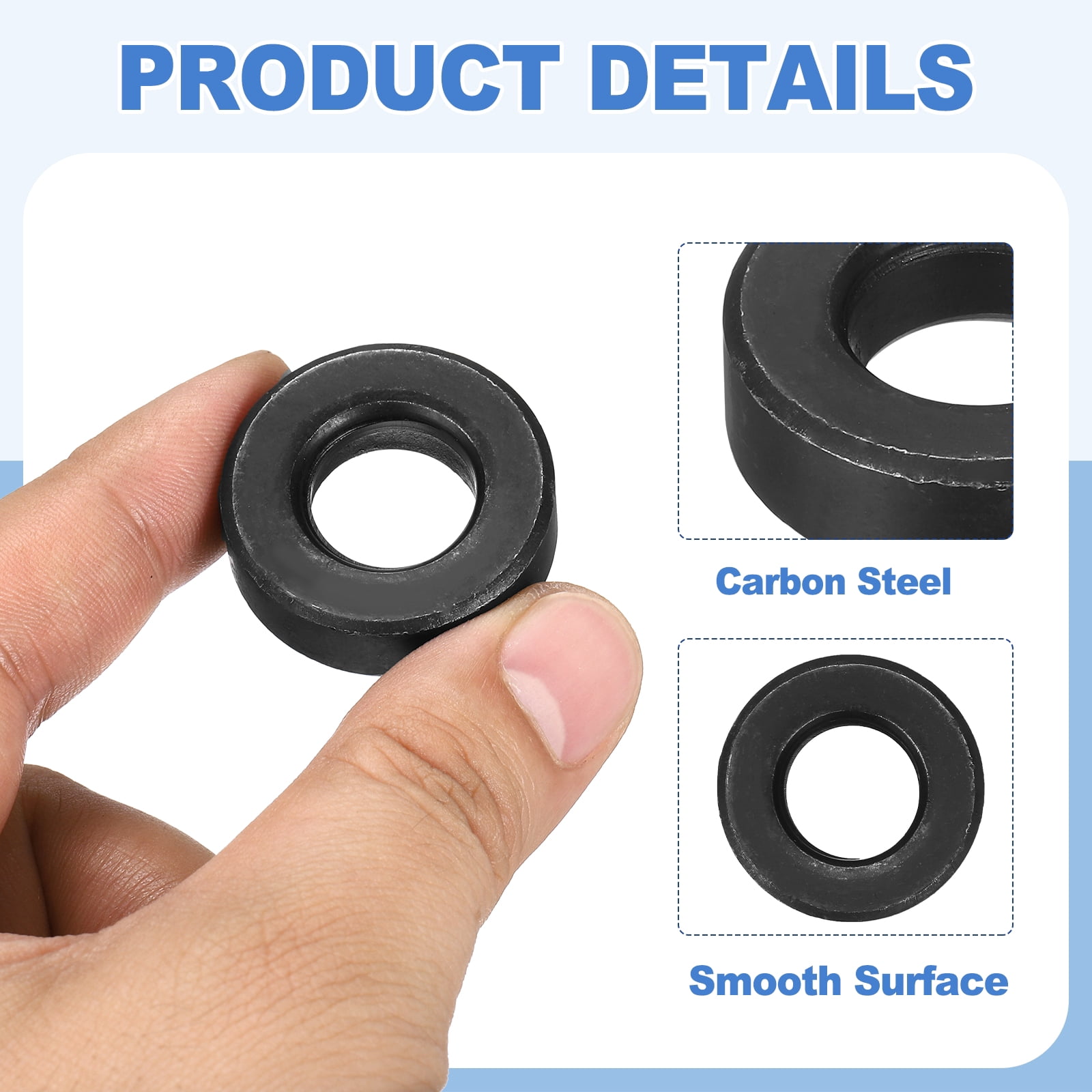 Uxcell 12pcs 9/16" Black Flat Washer for M14 Screw, Steel Metal Washers 14mm ID 30mm OD 10mm l for Industrial, Screws Bolts