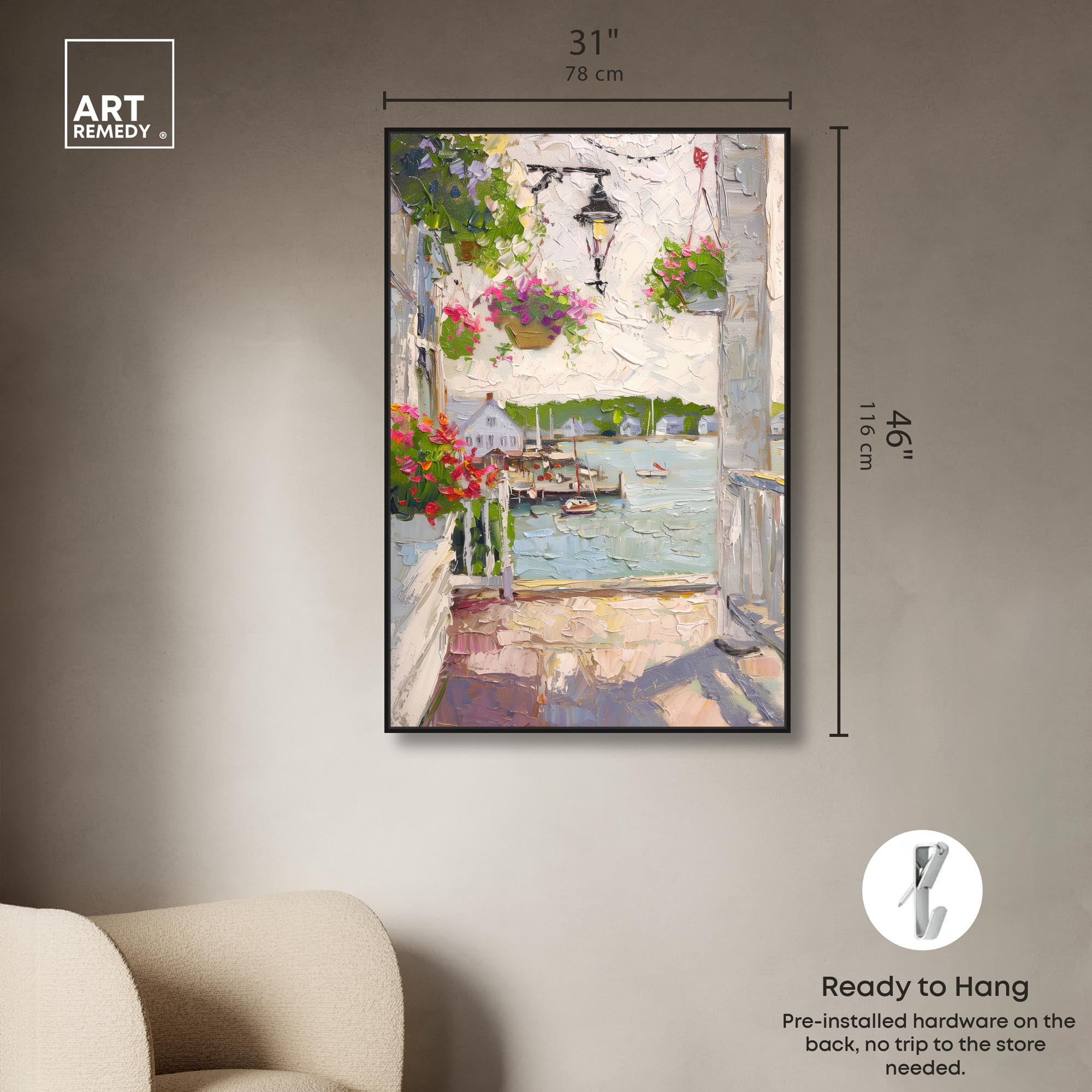 Harbor Hideaway II Canvas Pastel Oil Paintings by Art Remedy, Black Frame, 30 x 45