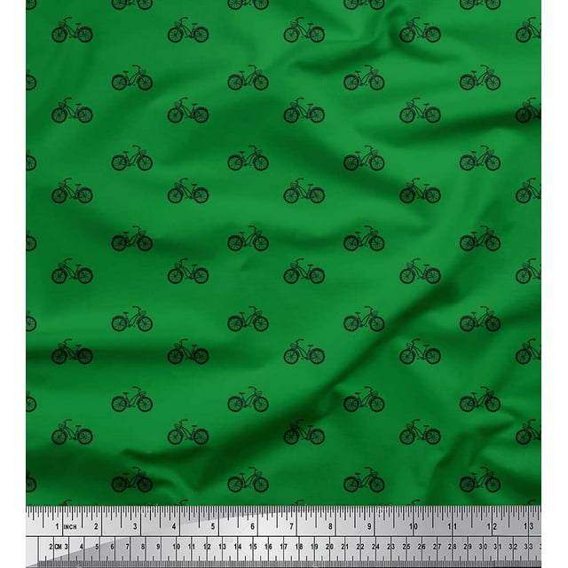 Soimoi Green Poly Georgette Fabric Bicycle Transport Fabric Prints By Yard 42 Inch Wide