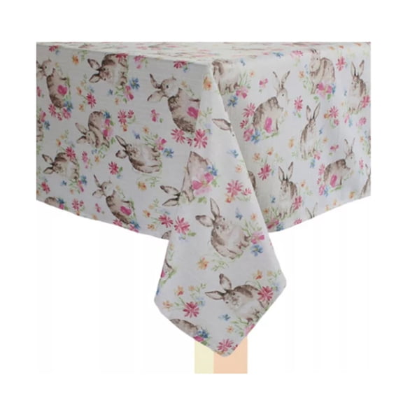 Easter Bunny Tablecloth Multi-Color Flowers Polyester Fabric Celebrate (60 x 102 Rectangle)