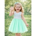 thumbnail image 4 of HILEELANG Toddler & Little Girls Striped Ribbed Tulle Dress, Mint Green Sleeveless Summer Sundress, 2T-7T, 4 of 9