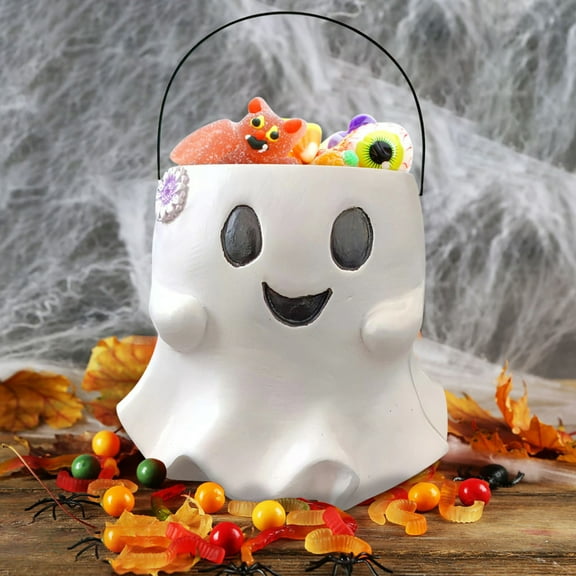 Sunshinehomely Halloween Ghost Candy Bucket, Cute Halloween Candy Bucket Halloween Ghost Candy Bowl for Halloween Party Scene Decoration