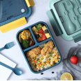 thumbnail image 1 of Lunch Box, Leakproof Bento Box With 4 Compartments Including Sauce Section, Perfect For Kids And Adults, Wheat Blue, Bpa Free, Microwave & Dishwasher Safe, Includes Fork And Spoon, 1300Ml, 1 of 5