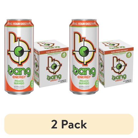 (2 pack) Bang Energy, Peach Mango, 4 Count, 16 fl oz