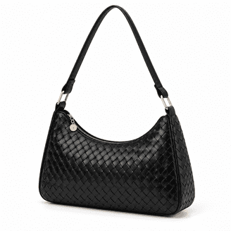 TSV Small Leather Shoulder Bag, Black Handbag with Zipper Closure
