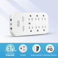 thumbnail image 2 of Extensor de pared con 6 salidas USB-C PD y protector contra sobretensiones, cargador de pared USB multienchufe, 2 puertos USB-A y USB-C de 20 W., 2 of 4
