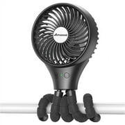 Portable Baby Stroller Fan, Auto Oscillating Battery Operated Fan, Flexible Tripod Clip On Fan with 3-Speeds Rechargeable Handheld Personal Fan for Car Seat Crib Wagon Bike Treadmill Camping Travel