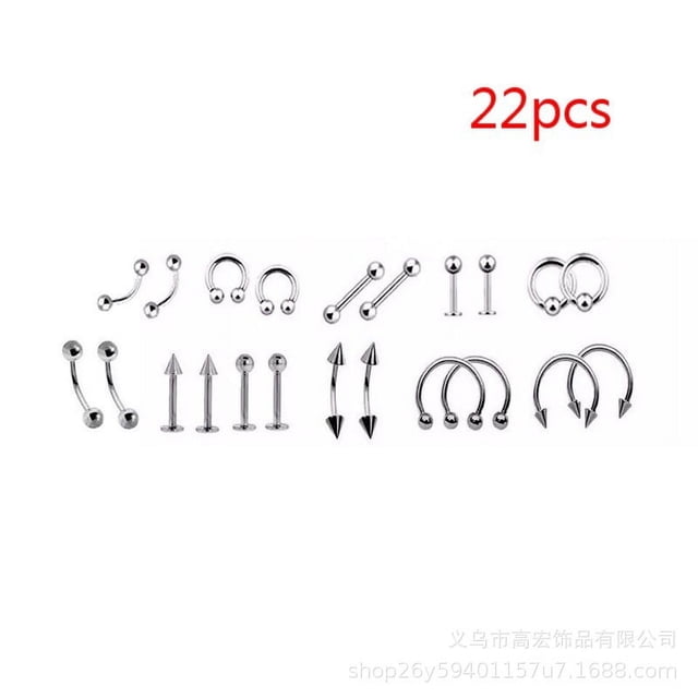 Juego de clavos para cejas con anillo en el pecho mixto, clavo para nariz de acero inoxidable, clavo para abdomen medio, clavo para labios perforado de acero de titanio, joyería