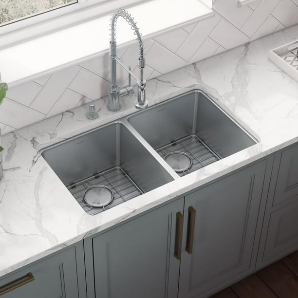 Ruvati 28-inch Undermount Kitchen Sink 50/50 Double Bowl 16 Gauge Stainless Steel - Walmart.com ...