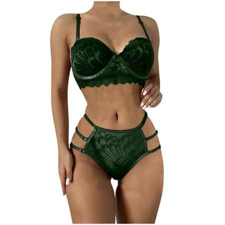 

jsaierl Sexy Lingerie for Women Plus Size Women Sexy Solid Color Bralette Panty Strappy Lace Embroidery Lingerie Set Lingerie Sets Plus Size Push Up Bra Lingerie Set