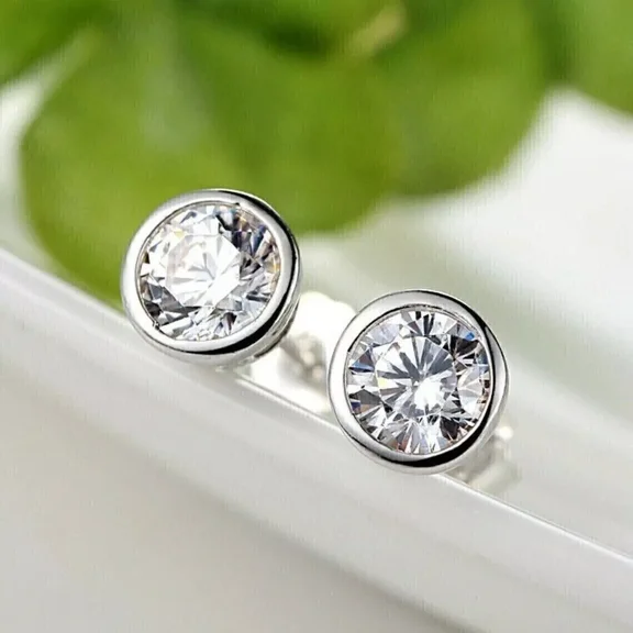 1.80 Ct Round-Cut Moissanite Screw Back Bezel Stud Earring 14K White Gold Plated