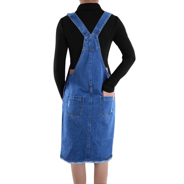 juniors denim overall dress Blue Jean Bib Overall Dress Women's Large Juniors Button Stretch Denim Wax Jean