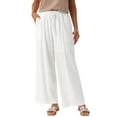 thumbnail image 1 of Pantalones Palazzo de Lino para Mujer Inspire Chic, Fluidos, de Pierna Ancha, con Bolsillos, XL, Blancos, 1 of 6