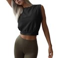 thumbnail image 2 of Crop Top Athletic Shirts for Women Cute Sleeveless Yoga Tops Running Gym Cotton Cropped Workout Clothes black L, 2 of 7