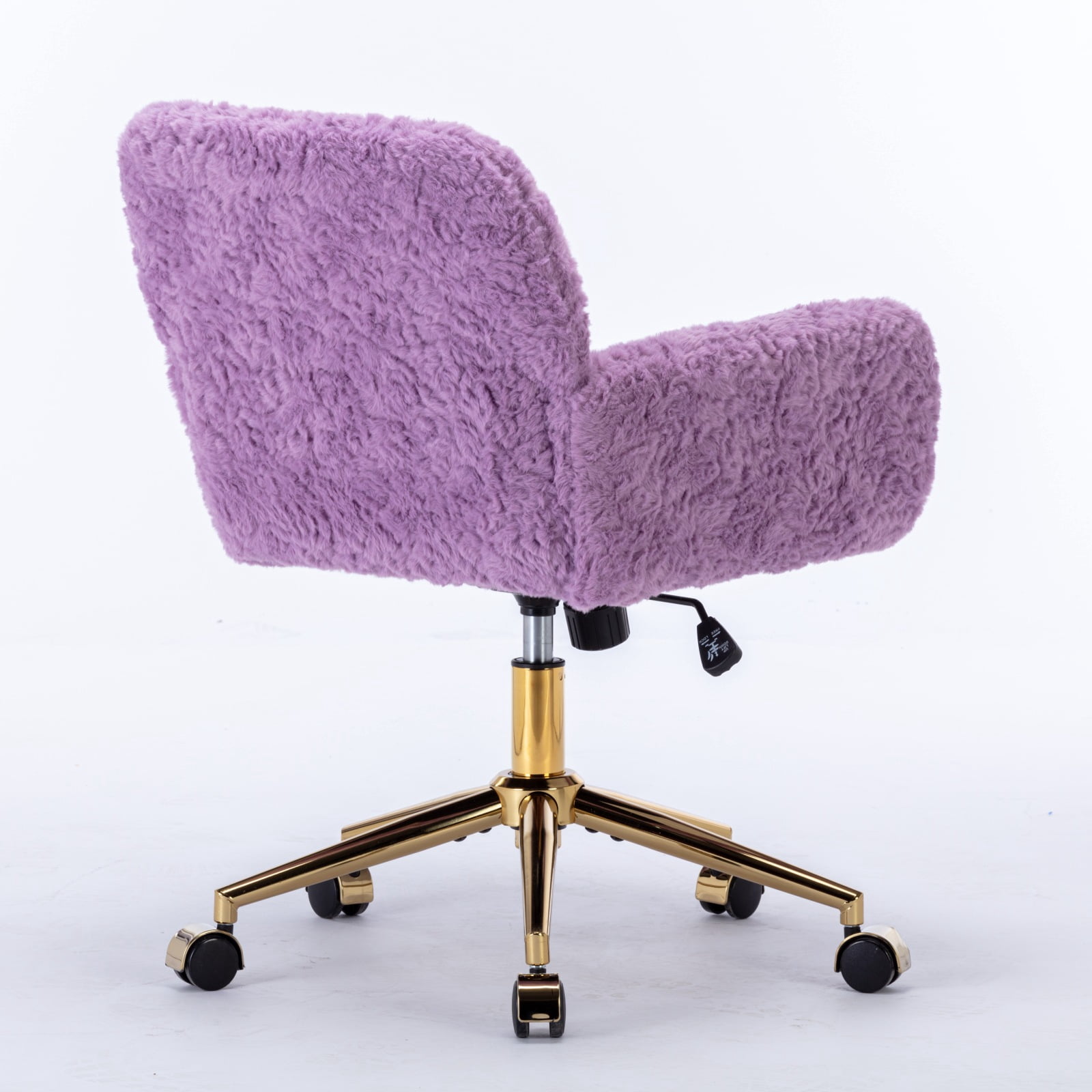 GAKMCIL Artificial Alpaca Wool Home Office Chair, Ergonomic Desk Chair, Vanity Chair with 360 ° Swivel, Arm, Golden Metal, Chassis can be Tilted 40°, 300lb Load for Study, Office, Bedroom (Violet)