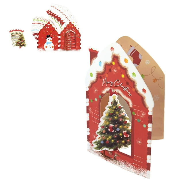 The Christmas Card,10 Piece Christmas House Shaped Three-dimensional Rotating Greeting Cards and Color Cards