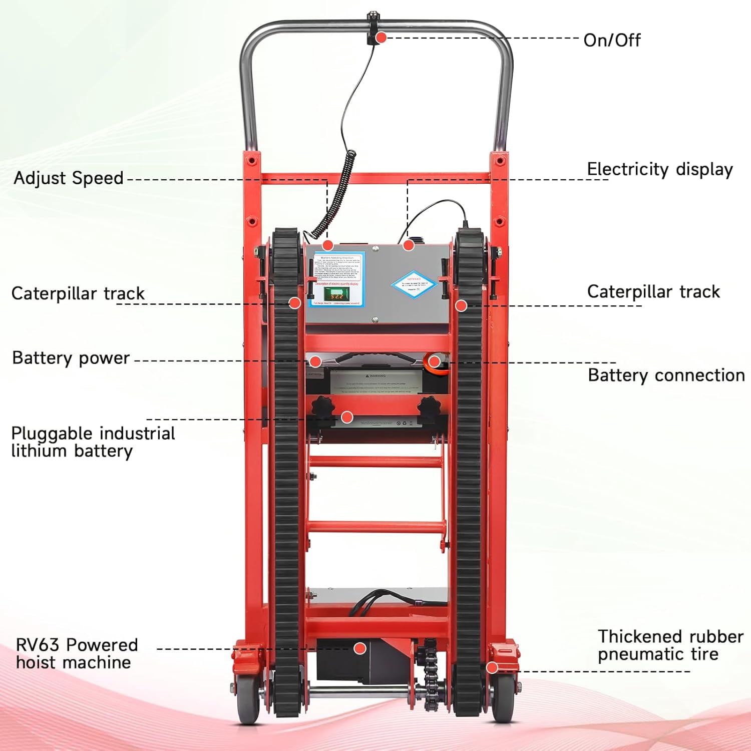 Gaonala 1250W Electric Stair Climbing Dolly 900lbs Heavy Duty 22Lx11.8Wx61H Alloy Steel Telescopic Handle 3-Mode Folding Orange for Furniture Appliances