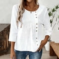 thumbnail image 4 of Ounisa Womens 3/4 Sleeve T Shirts Crew Neck Button Detail Solid Color Casual Trendy Loose Fit Spring Summer Daily Fashion Tops M-3XL, 4 of 5