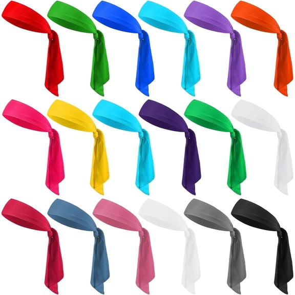 18 Pack Ties Headband for Women Men, Ninja Karate Headbands Multicolor Elastic Headbands Bulk Adjustable Sports Bandana Headband Sweatbands for Basketball, Football, Soccer, Running, Yoga