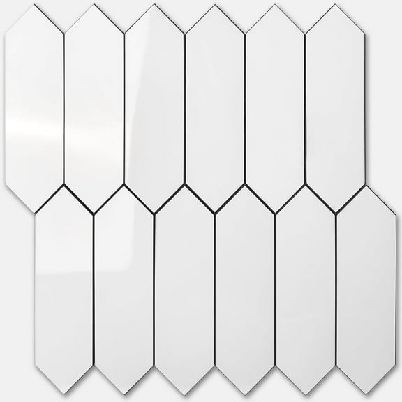 Glossy White Backsplash Tile Peel and Stick, 12.8 x 12.8 Inch 10 Sheets Long Hexagon PVC Self Adhesive Mosaic Wall Tiles Stick on Backsplash for Kitchen and Bathroom