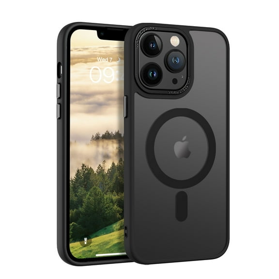DOMAVER iPhone 13 Pro Max Case 6.7 Inch - MagSafe Compatible Magnetic Phone Cover, Translucent Matte Shockproof Protective Slim Fit Case | Black