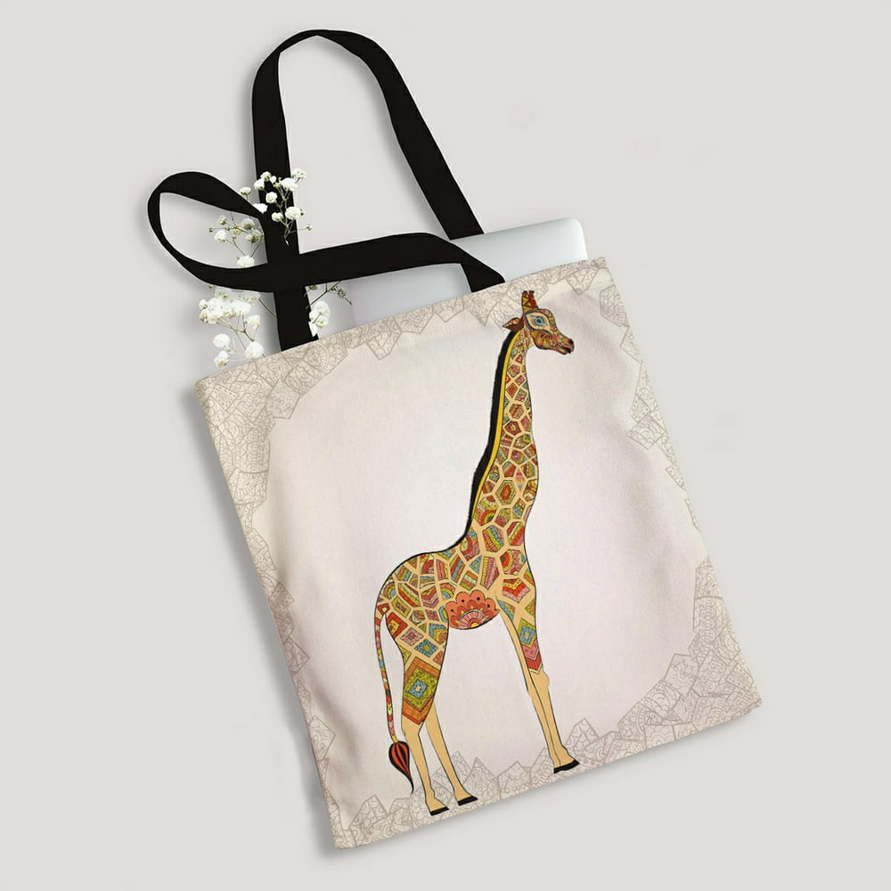 ABPHQTO Boho Giraffe Animal Africa Nature Zoo Paisley Doodle Canvas Bag ...