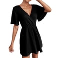 thumbnail image 1 of B91xZ Printemps Robes pour les Femmes Profonde V-Cou Manches Courtes Robe Maxi Couleur Unie, Noir M, 1 of 5