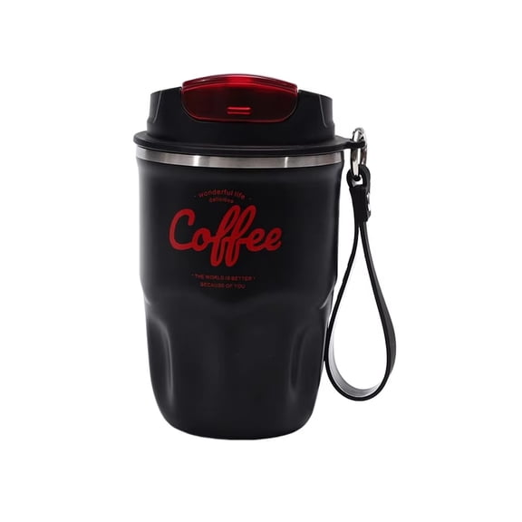 Coffee Vacuum Flask, Portable Coffee Cup with Lid & Handle, Stainless Steel Insulated Water Bottle, Travel Coffee Mug for Hot and Cold Drinks (Black)