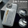 thumbnail image 5 of Tarise 2 in 1 Detachable Wallet Case for iPhone 14, Glitter PU Leather Card Holder Money Pocket Shockproof Kickstand Magnetic Hybrid Slim Phone Back Protective Cover for iPhone 14 6.1 inch, Silver, 5 of 11