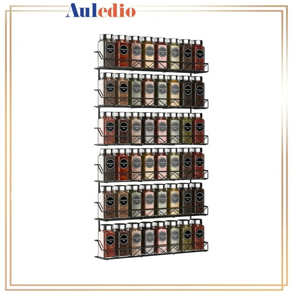 Auledio 2 Pack 3 Tier Spice Rack Wall-Mount Shelf Storage Holder for Kitchen Pantry Door (Black)