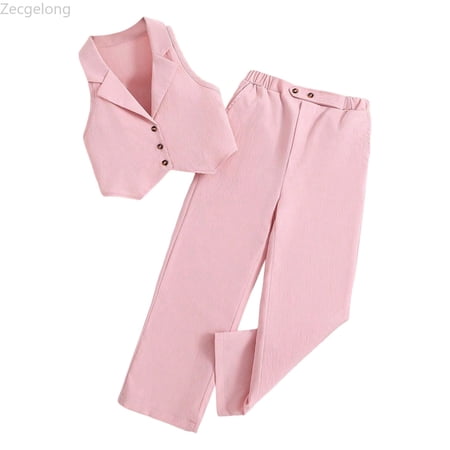 Zecgelong Toddler Girls Summer Sleeveless Solid Tops And Pants 2PCS Outfits Clothes Set For Children Clothes Girls Outfits Sets Age 8-9 Years