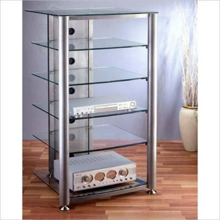 VTI RGR Series 6 Shelf Audio Rack-Silver Frame / Tinted Black Shelves VTI RGR Series 6 Shelf Audio Rack-Silver Frame / Tinted Black Shelves