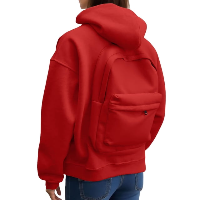TINZ Casual Zip Up Hoodie With Backpack Design Front Pocket Lightweight Pullover Jacket For Outdoor Activities Long Top Fall Light Zip up Sweatshirt