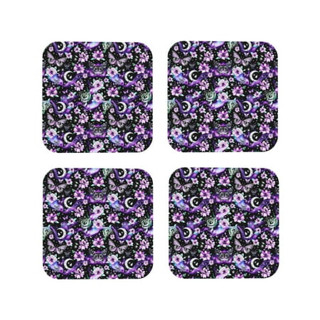 

Tideii Pink purple rainbow flower butterfly for Leather Coasters 4 Pieces Anti-fouling and Anti-scalding Decorative Coasters Suitable for Restaurants Kitchens Coffee Shops-Square