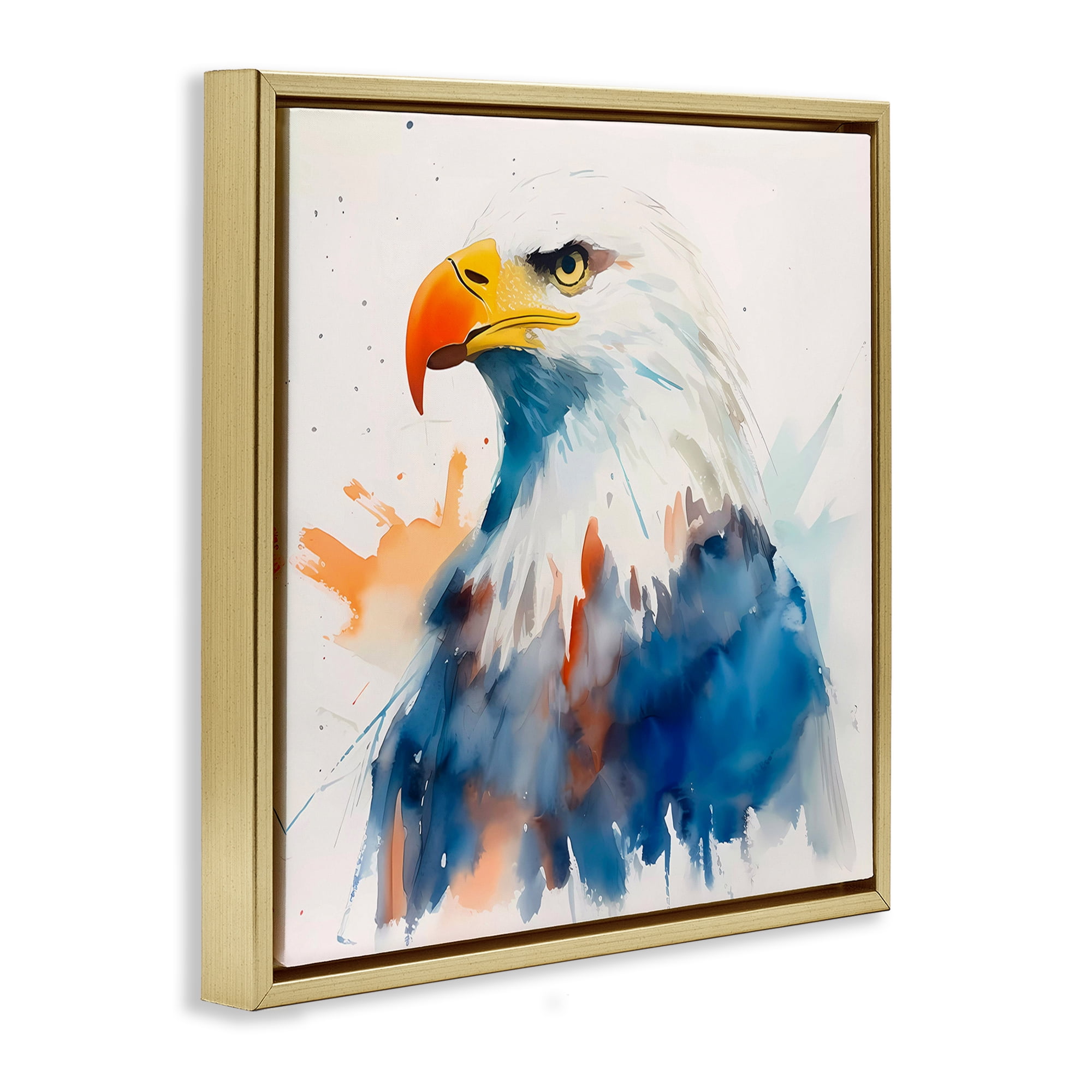 Stupell Industries Eagle with Strong Gaze Animals & Insects Painting Gold Floater Framed Canvas Art Print Wall Art, 25 x 25