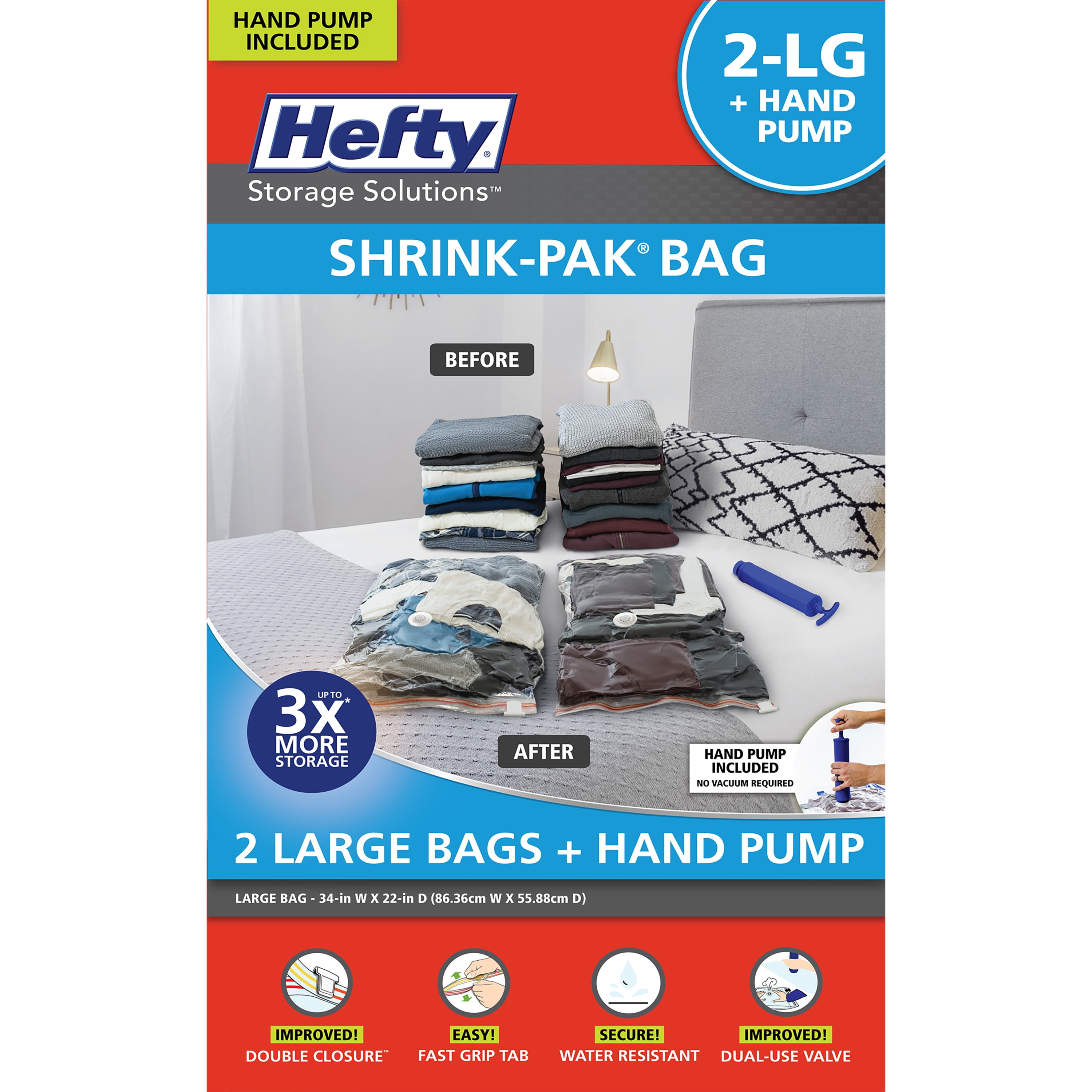 Hefty Shrink-Pak - 4 Large Vacuum Storage Bags for Storage