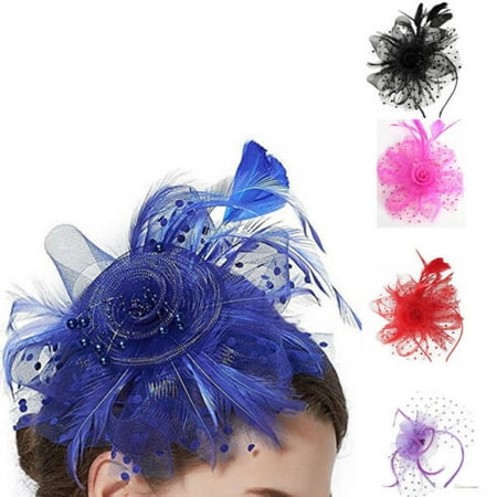 Bone Hat Band - Feather Mesh Fascinators Hat Flower Ribbons With Headband Forked Clip
