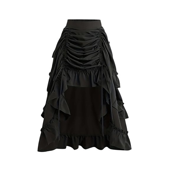Women's Tennis Skirts Summer Layer Cake Ruffle Punk Style Long Skirt for Everyday Wear in Casual Resort Ready Ready Wardrobe Black M