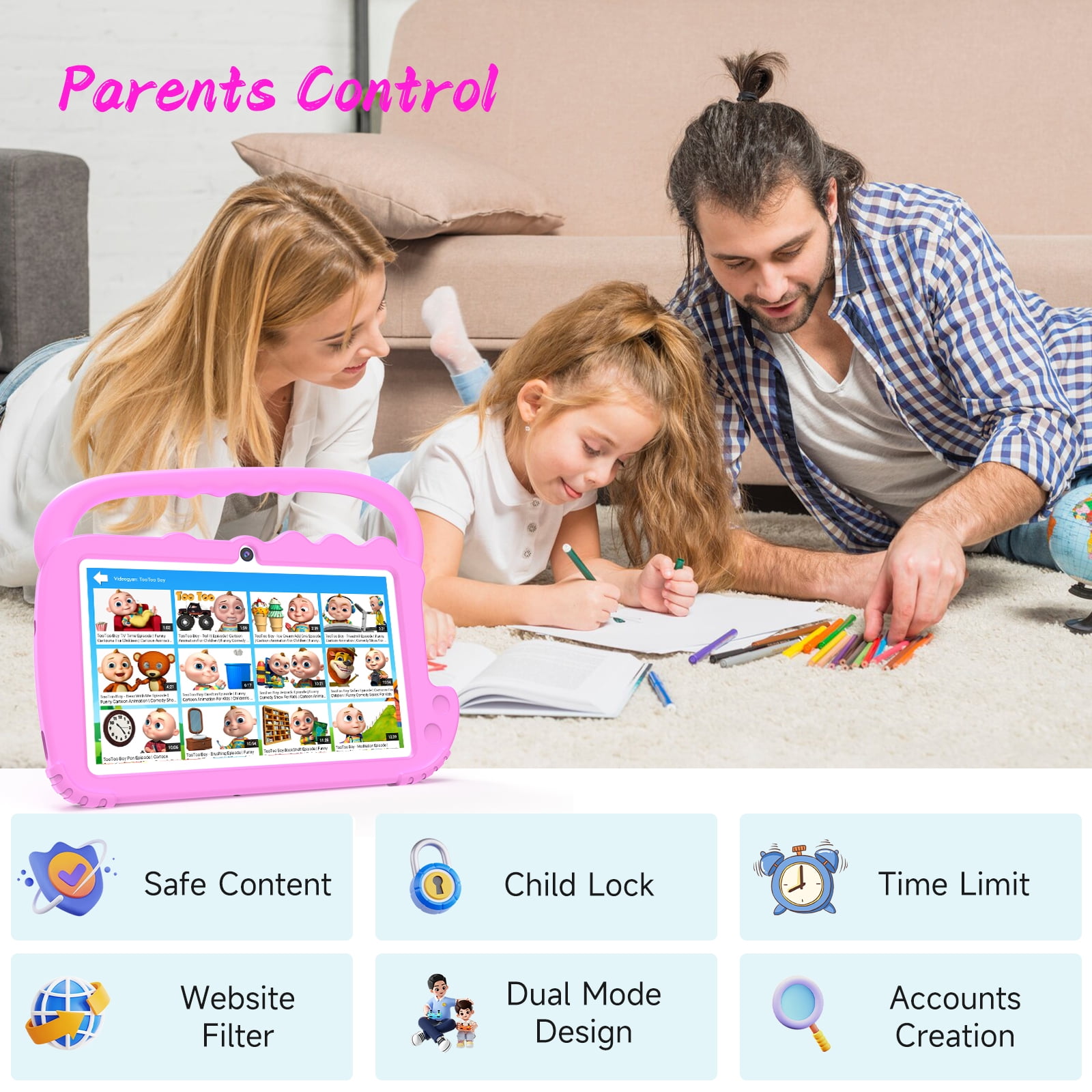 Peicheng AT70K Android 12.0 Kids Tablet, 7 in, 32GB Expandable