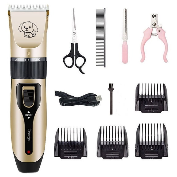 Pet Grooming Clippers, Rechargeable Low-Noise Hair Trimmer Kit for Dogs and Cats, Quiet Pet Hair Grooming Shaver with 8 Attachments, Adjustable Blades for All Hair Types, Home and Professional Use