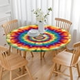 thumbnail image 3 of Colorful Tie Dye Dot Mandala Pattern Round Fitted Tablecloth with Elastic Edge,Dining Table Cover Waterproof,Outdoor Round Tablecloth for Camping,Dining,Indoor and Outdoor, 3 of 7