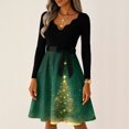 thumbnail image 6 of Women's Casual Fashion V-Neck Long Sleeved Retro Christmas Print Retro Dress, Holiday Print, Audrey Style, Party Wear, Casual Dress, Festive,Army Green,L, 6 of 7