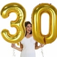 thumbnail image 2 of 40 inch Large Gold Number Balloons 10 20 30 40 50 60 70 80 90 years adult Birthday Anniversary Decoration Supplies Gold Balloon (Number-70,40INCH), 2 of 7