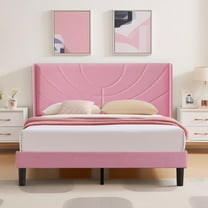 VECELO Queen Platform Bed Frame with Upholstered Headboard, Strong Wooden Slats/No Box Spring Needed, Pink