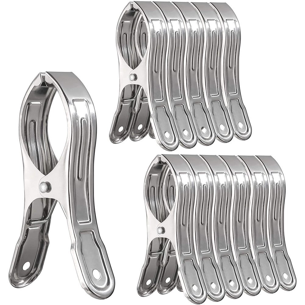 Beach Towel Clips 12 Packs Stainless Steel Windproof Jumbo Size Chair